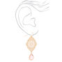 Gold 2.5&quot; Filigree Stone Drop Earrings - Pink,
