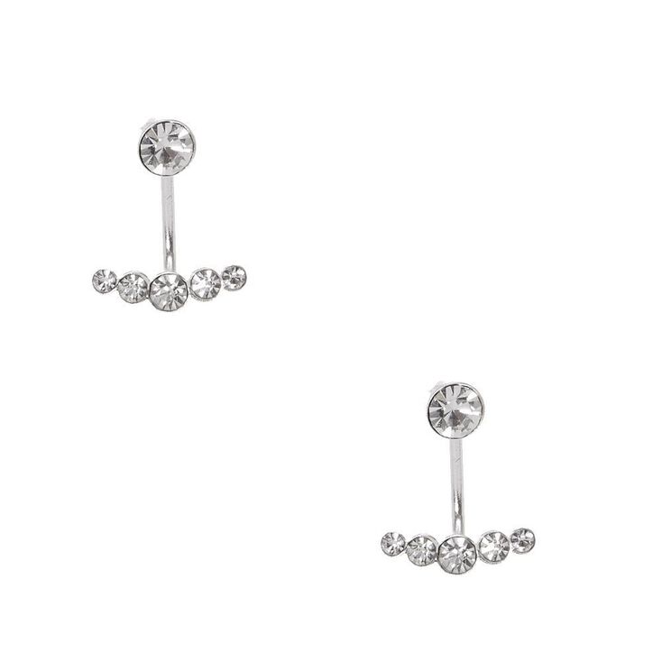 Sterling Silver Crystal Smile Front & Back Earrings | Claire's US