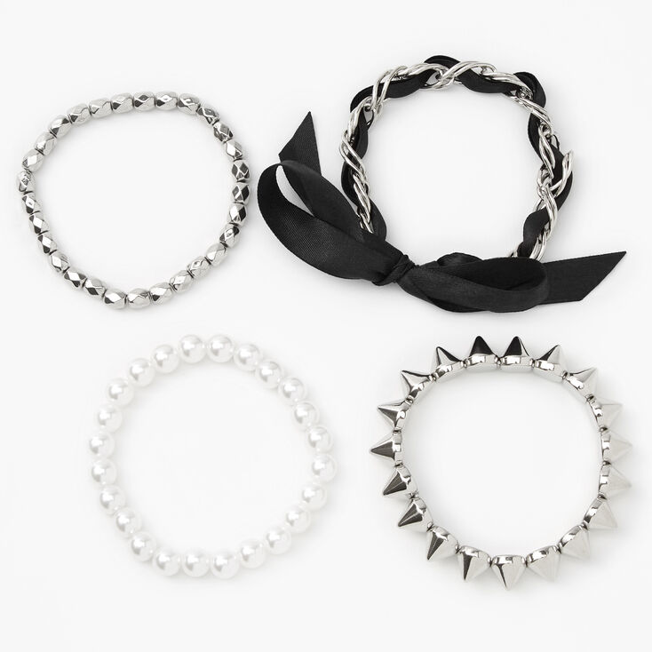 Silver Spiky Chain Bracelets - 4 Pack,