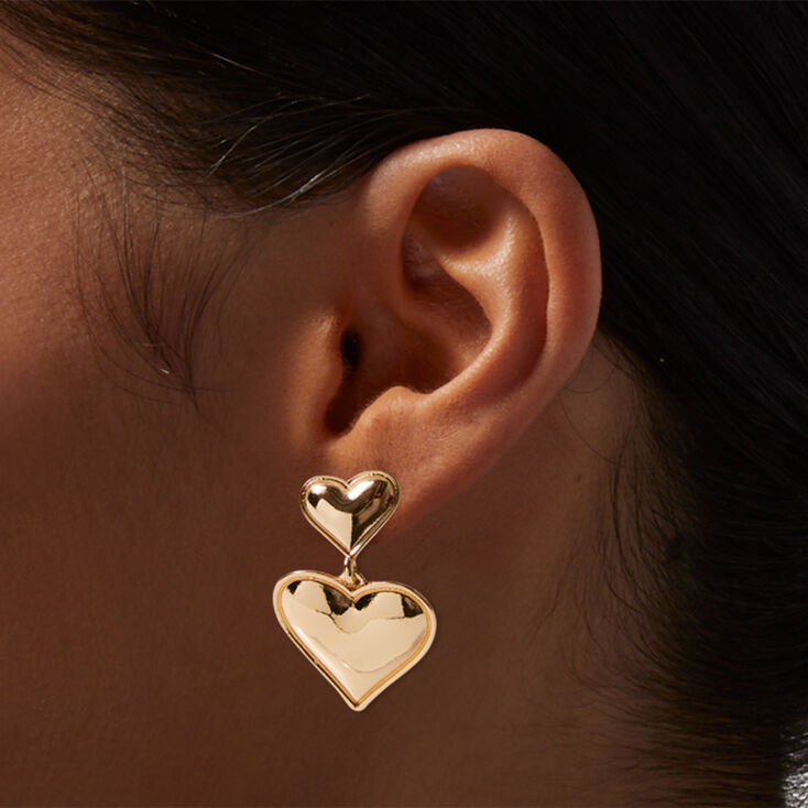 Gold-tone Bubble Heart 1&quot; Drop Earrings,