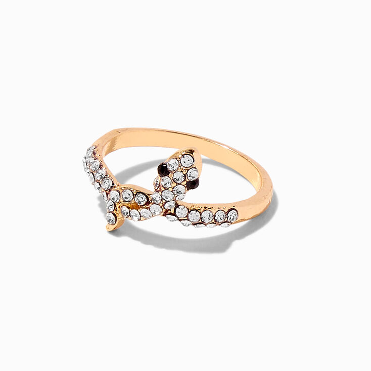 Gold-tone Crystal Snake Knot Ring,