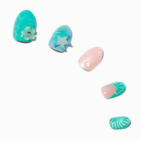 3D Blue Mermaid Stiletto Press On Vegan Faux Nail Set - 24 Pack,