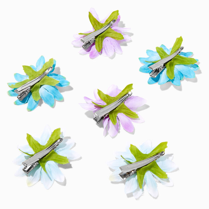 Blue &amp; Purple Daisy Hair Clips - 6 Pack,