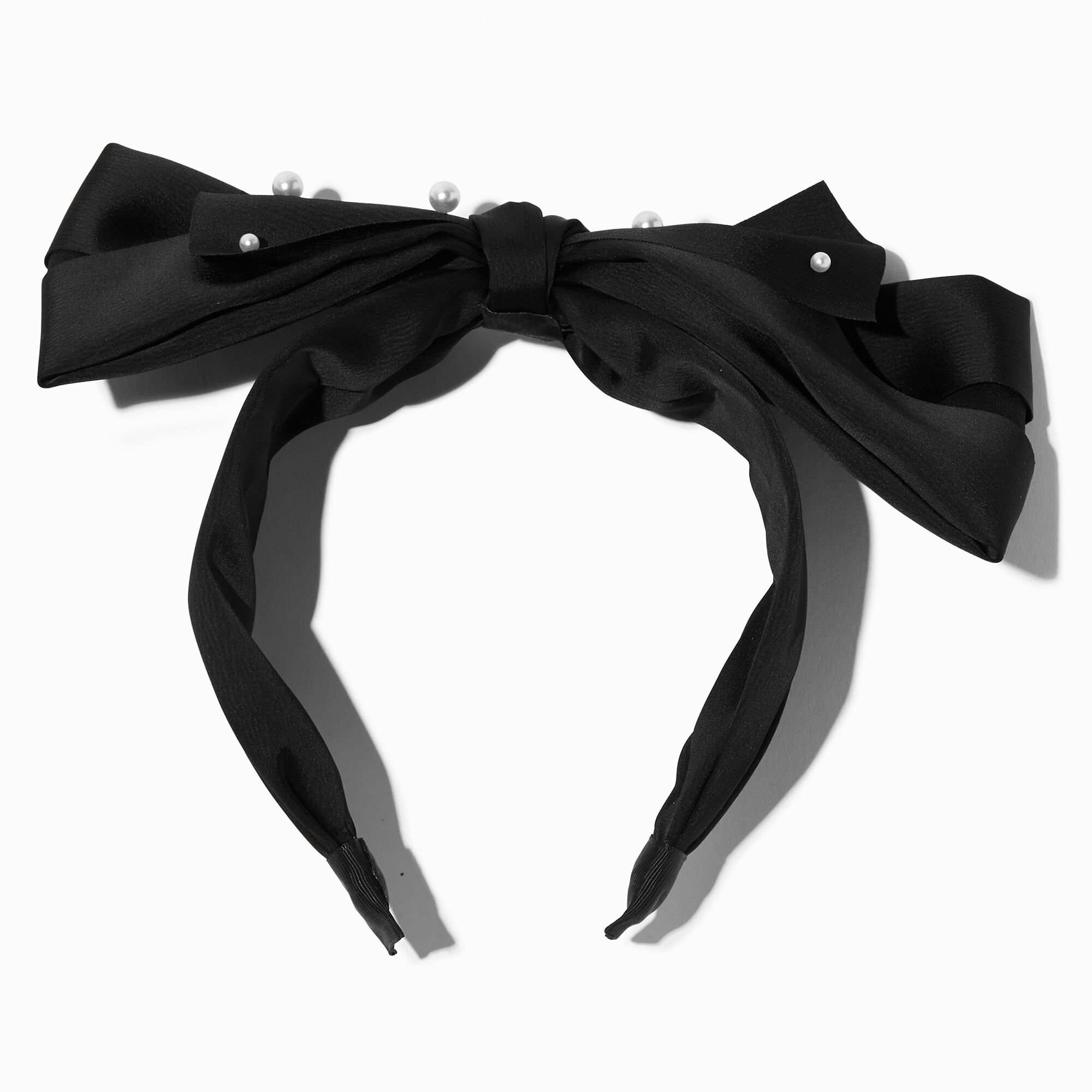 View Claires Pearl Large Knotted Bow Headband Black information