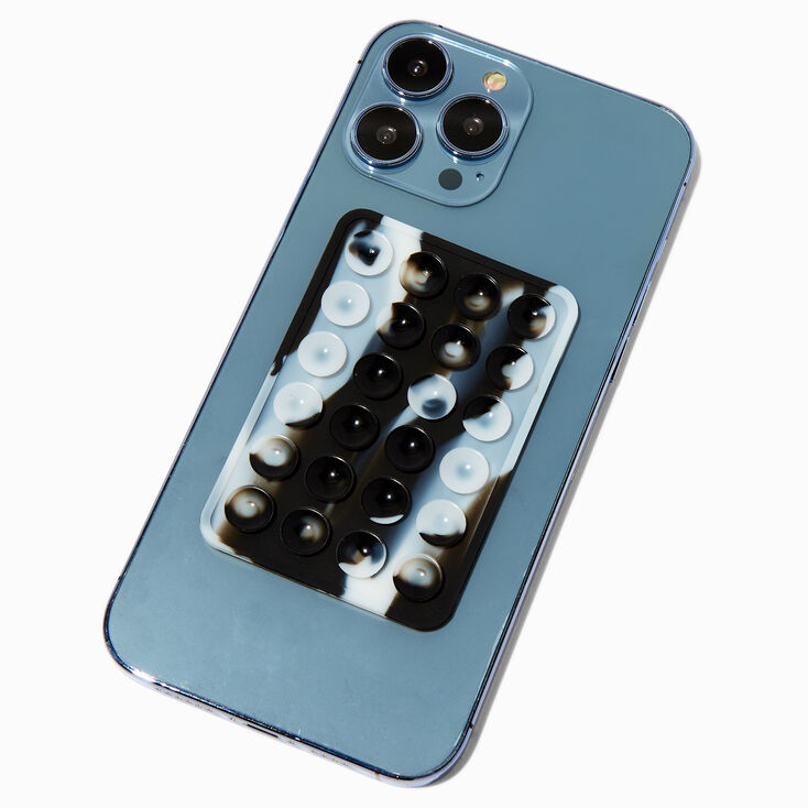 Grip pour portable ventouses noir et blanc effet marbr&eacute;,