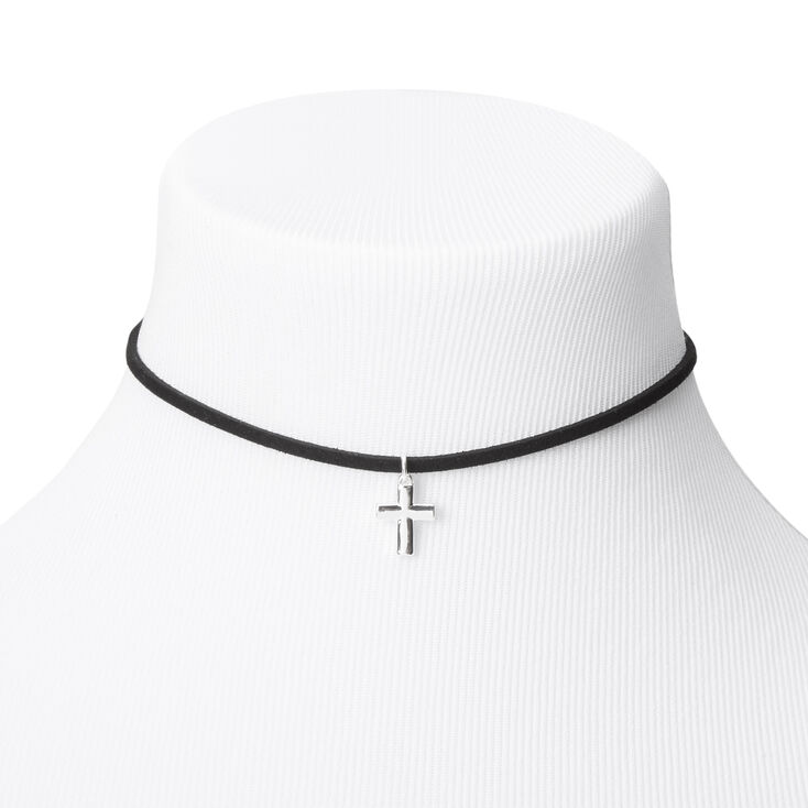 Claire's Ras-de-cou croix couleur argentée - Noir