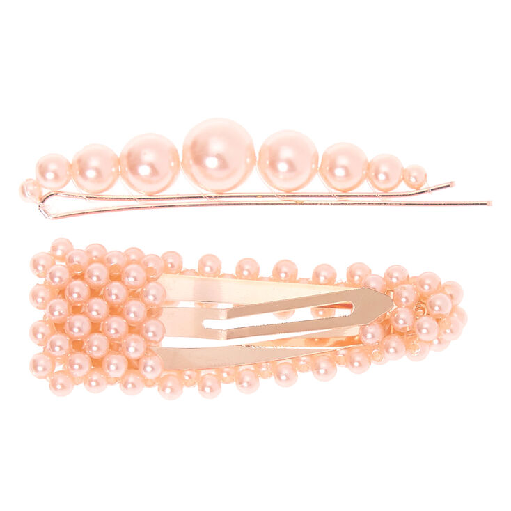 Rose Gold Pearl Hair Pin &amp; Snap Clip - Blush Pink, 2 Pack,