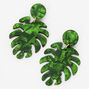 Green Palm Leaf Monstera 2&quot; Drop Earrings,