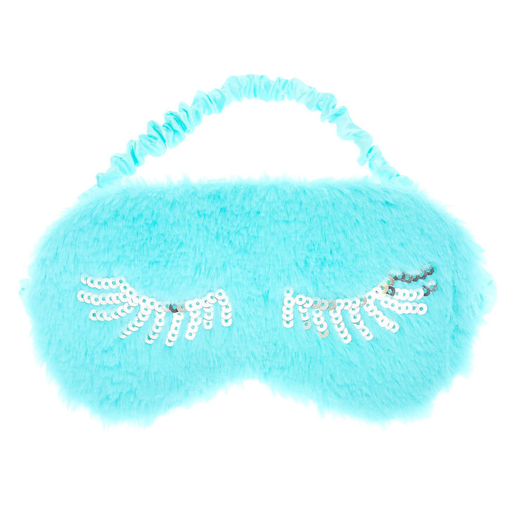Claire's Masque de sommeil en peluche avec cils en sequins - Turquoise
