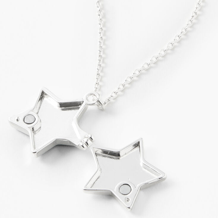 Silver Glow in the Dark Confetti Star Locket Pendant Necklace - Blue,