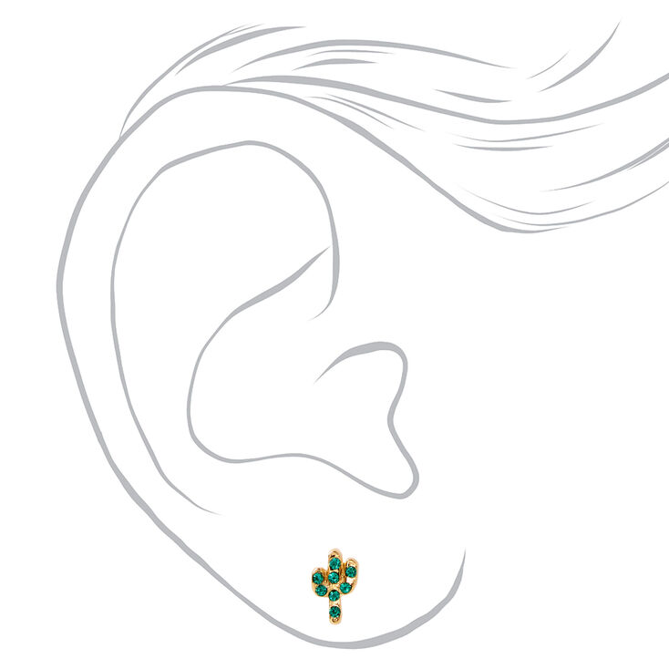 18k Gold Plated One Emerald Cactus Stud Earring,