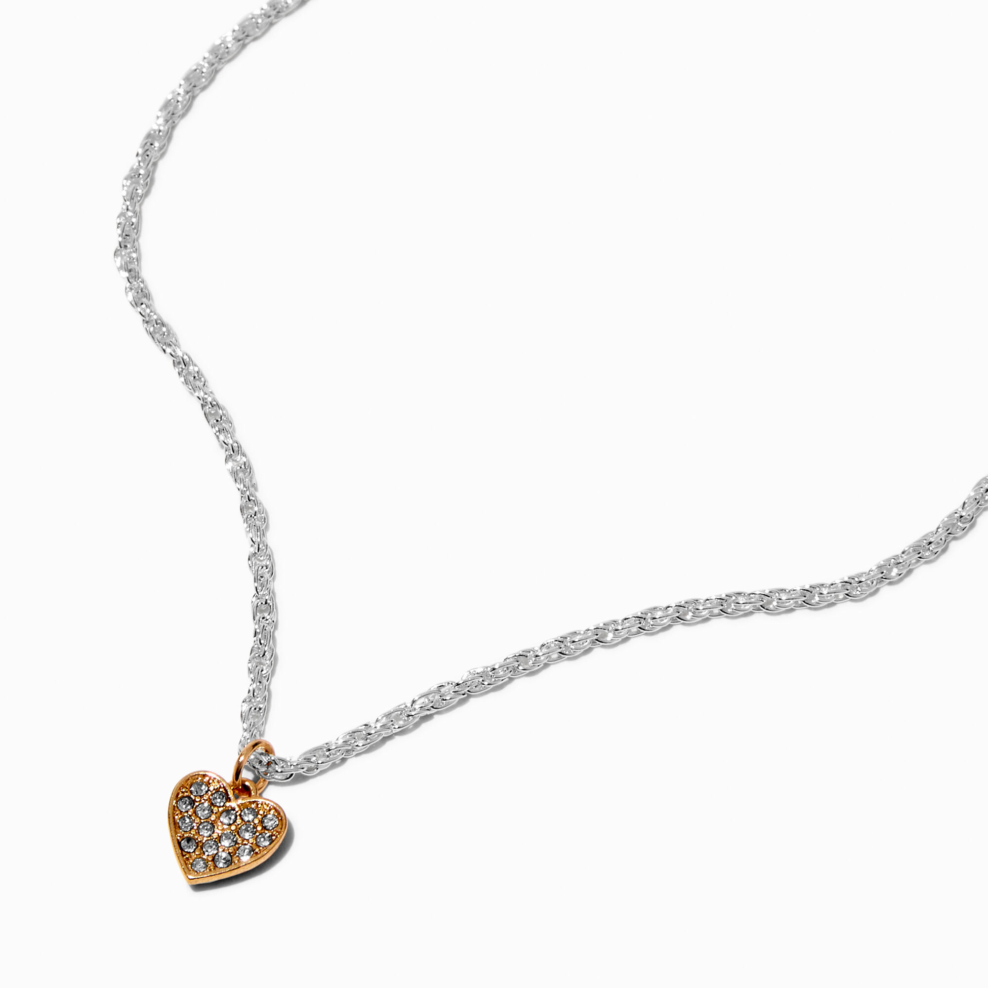 Mixed Metal Pavé Heart Pendant Necklace,