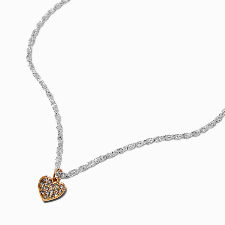 Mixed Metal Pavé Heart Pendant Necklace
