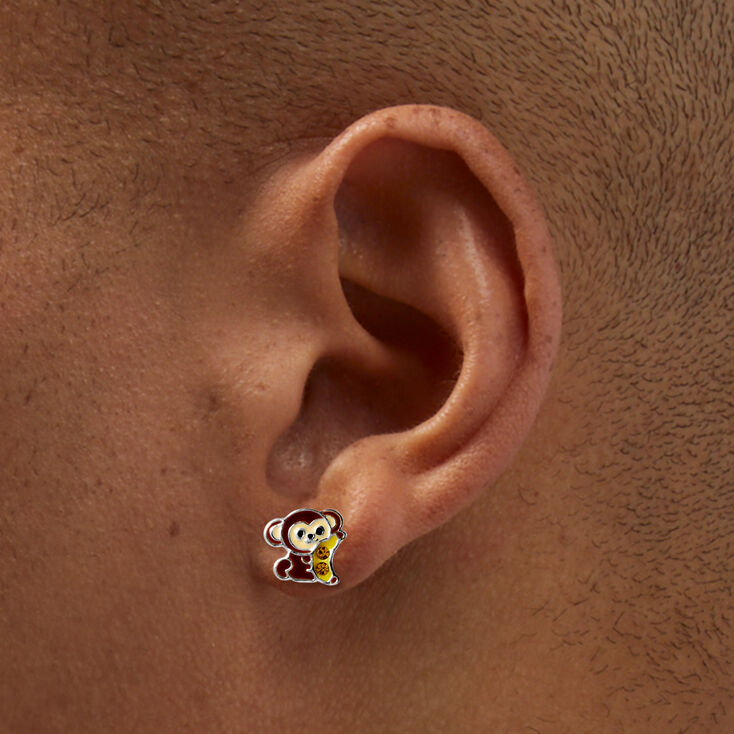 Clous d&#39;oreilles singe strass couleur argent&eacute;e,