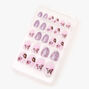 Faux ongles autocollants stiletto papillons paillet&eacute;s - Violet, lot de 24,