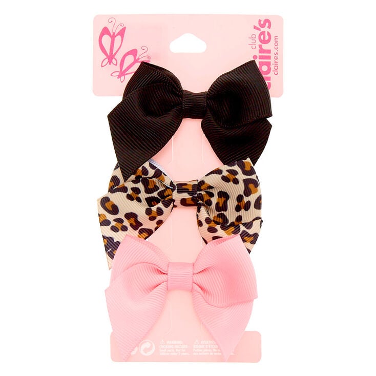 Claire&#39;s Club Leopard Print Bow Hair Clips - 3 Pack,