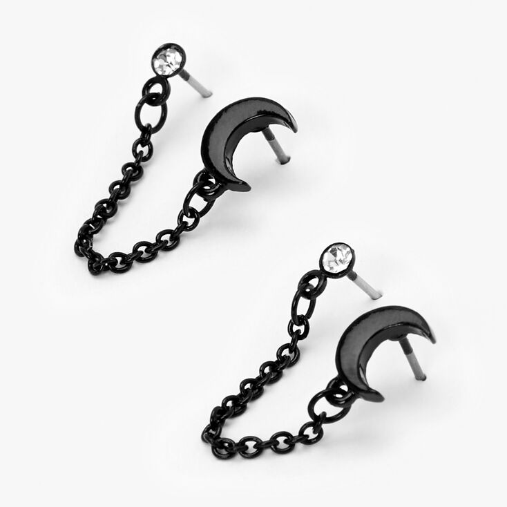 Black Moon Connector Chain Stud Earrings,