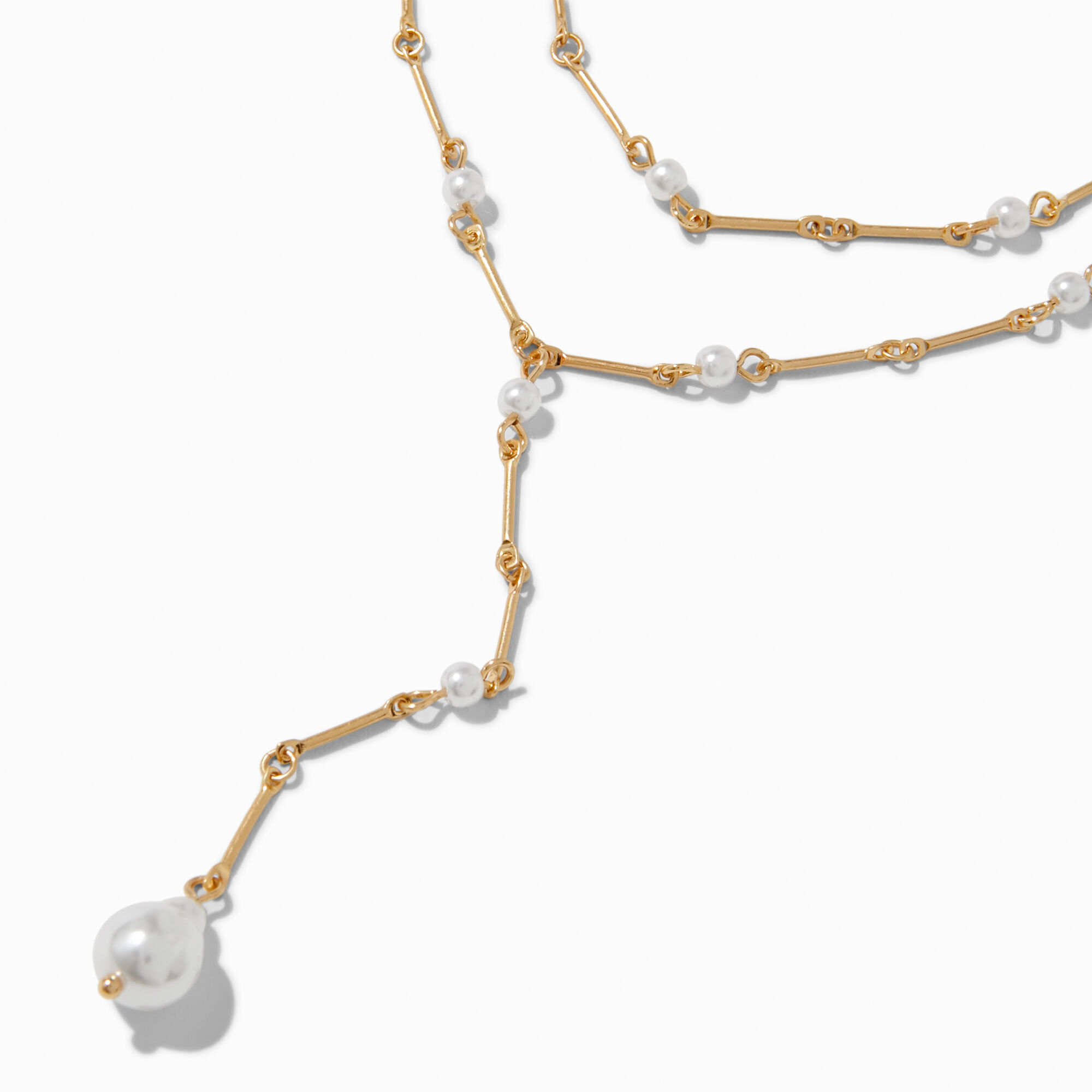 Gold-tone Pearl Y-Neck Multi-Strand Necklace,