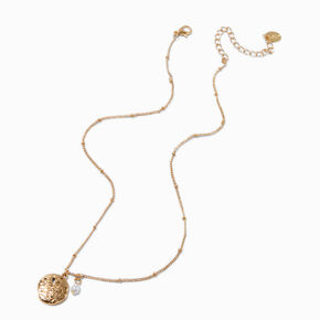 Gold-tone Sand Dollar &amp; Pearl Pendant Necklace,