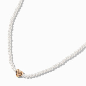 Gold-tone Heart Pendant Pearl Necklace ,