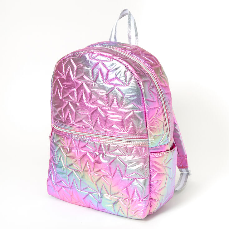 Quilted Star Holographic Rainbow Medium Backpack,