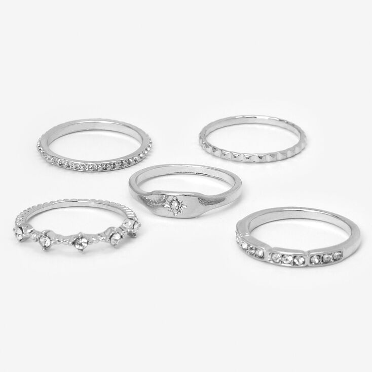 Silver Starburst Studded Rings - 5 Pack | Claire's US
