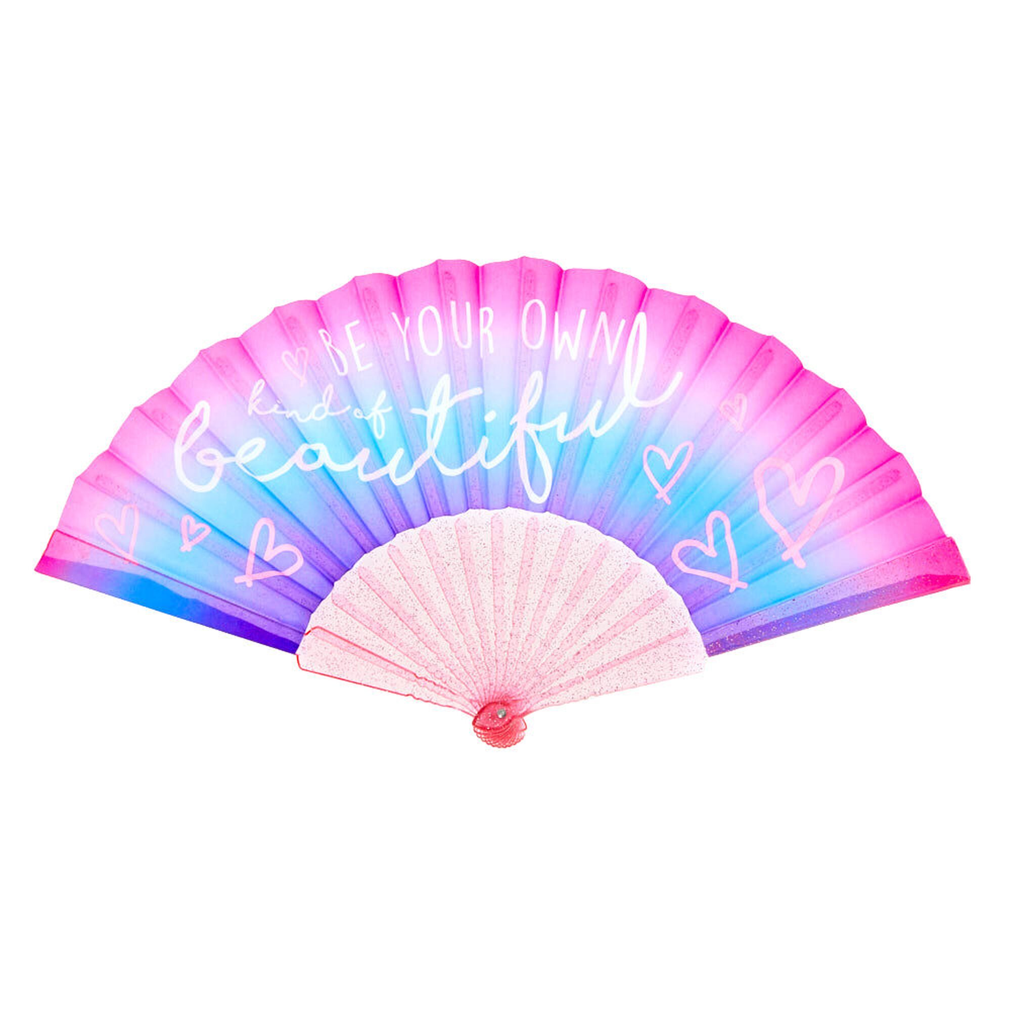 View Claires Be Your Own Kind Of Beautiful Ombre Folding Fan Pink information