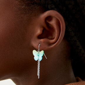 Glittery Chain Butterfly 1.5&quot; Drop Earrings,