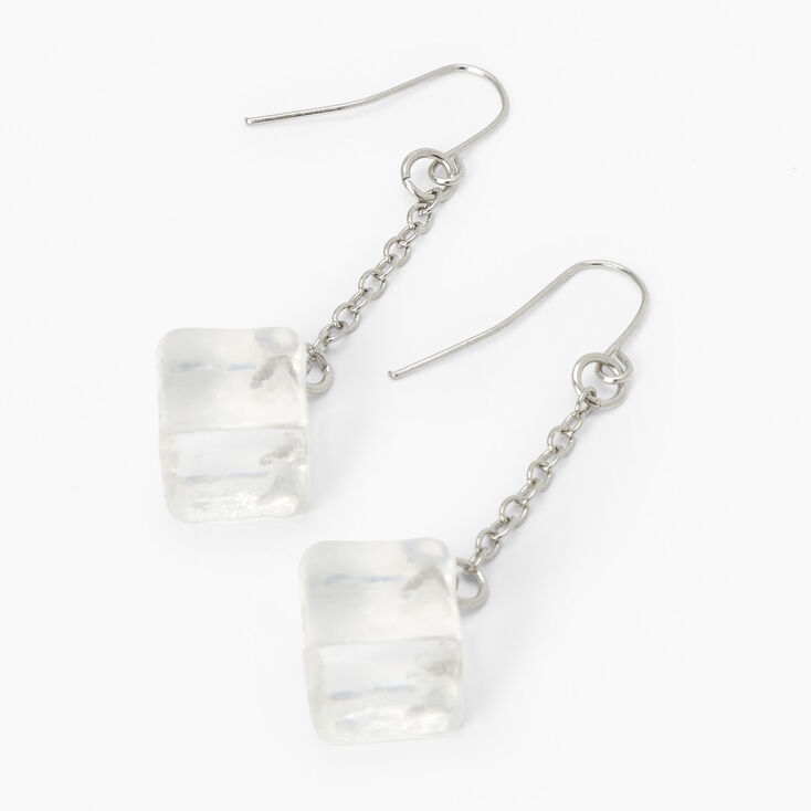 Silver 2&quot; Ice Cube Drop Earrings,