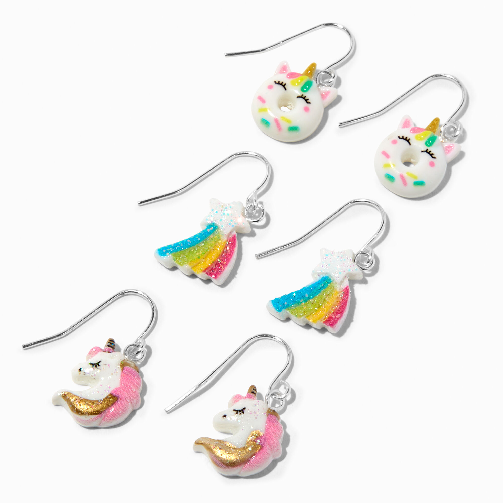 View Claires Unicorn Rainbow 05 Drop Earrings 3 Pack Silver information