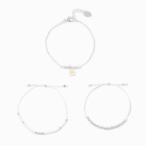 Silver-tone Daisy Chainlink &amp; Beaded Bracelets - 3 Pack,