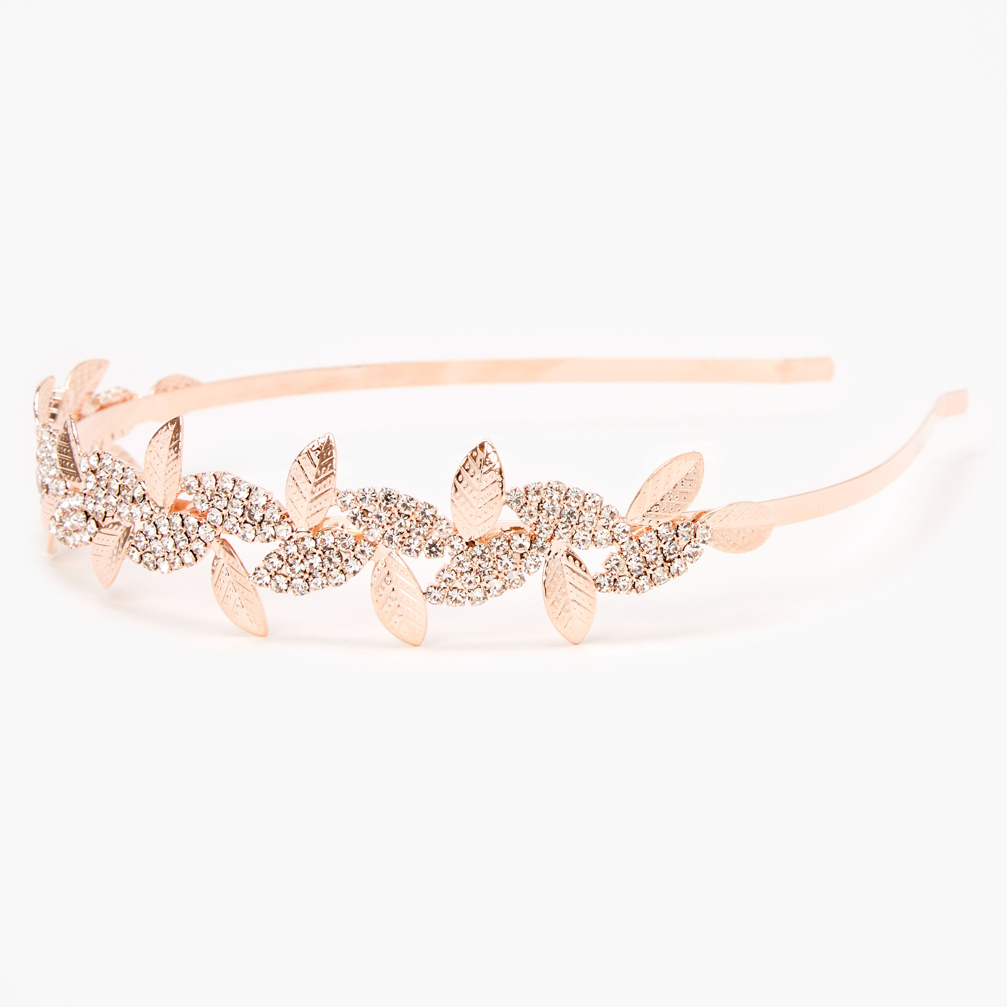 View Claires Tone Sleek Rhinestone Pave Leaf Headband Rose Gold information