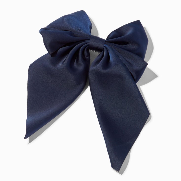 Navy Blue School Girl Bow Hair Clip, Velvet Ribbon, Barrette Clip