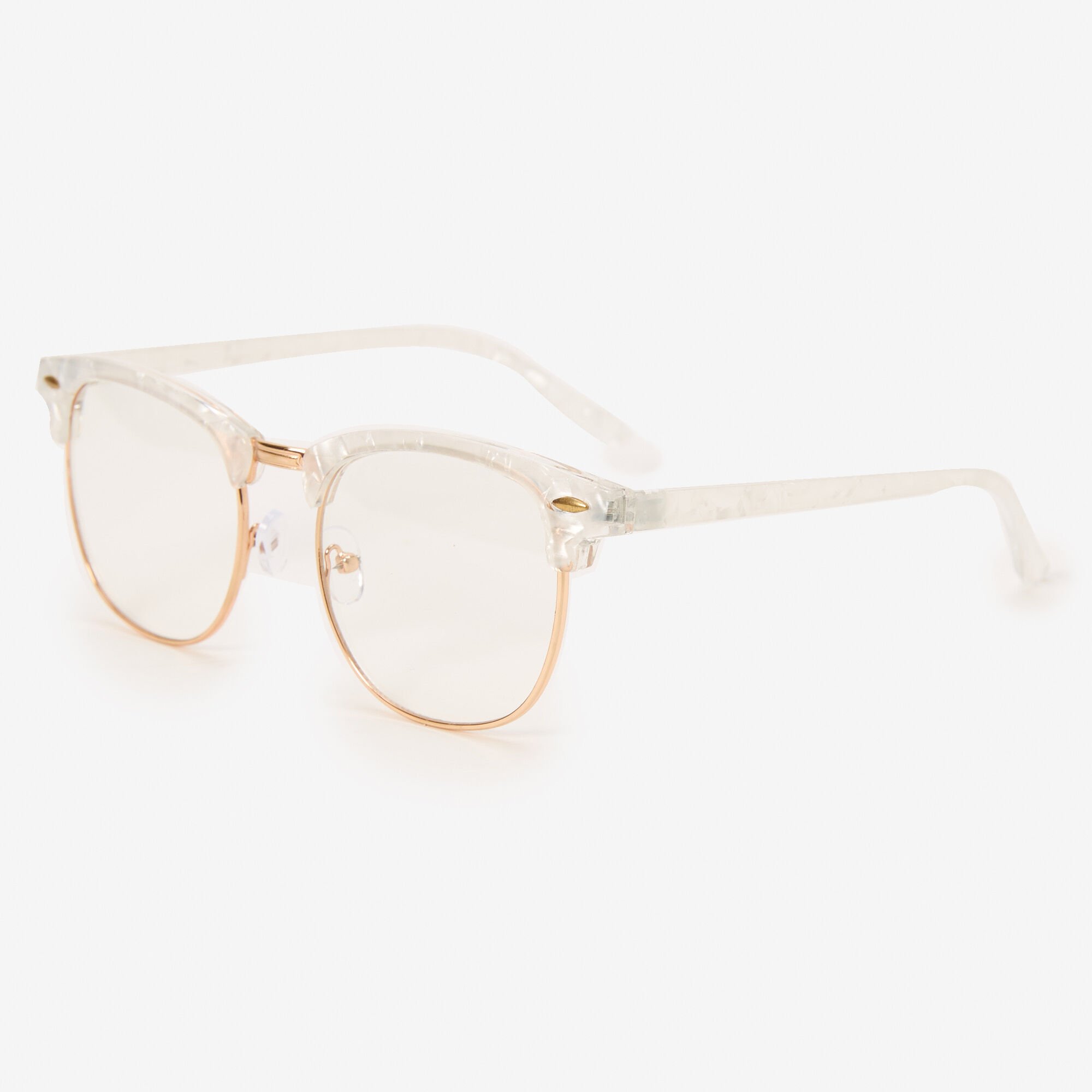 View Claires Rose Gold Browline Clear Lens Frames White information