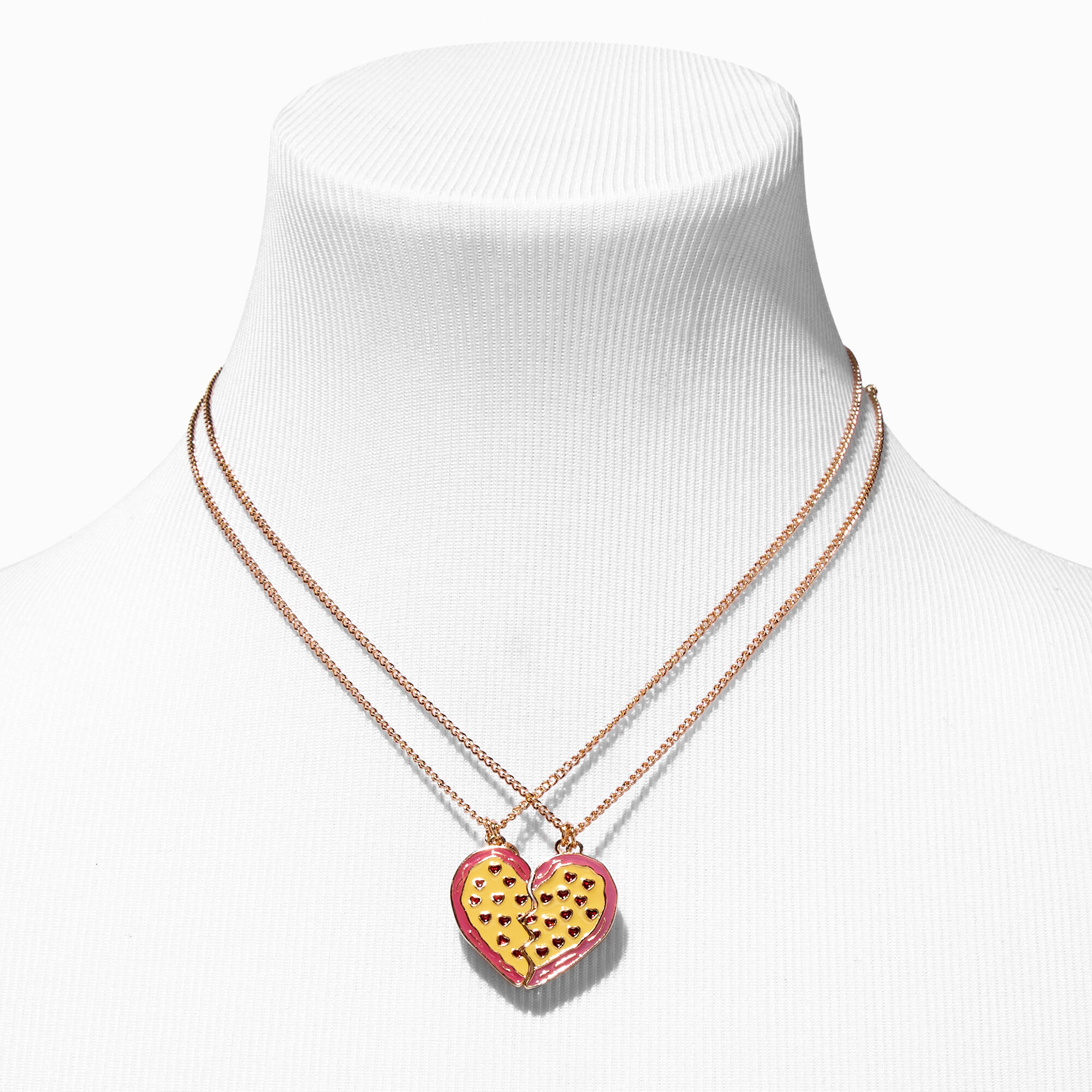 Best Friends Pepperoni Pizza Heart Pendant Necklaces 2 Pack