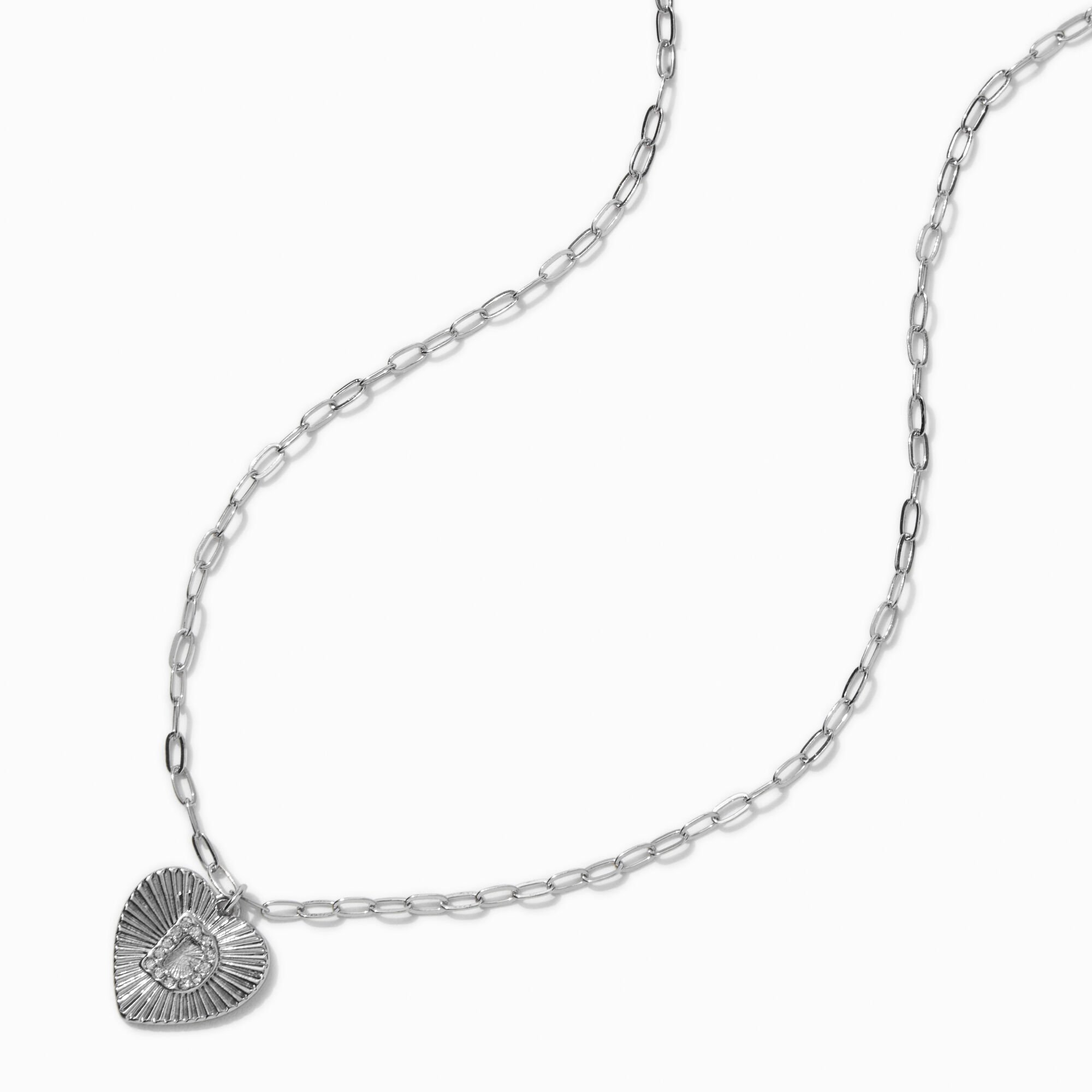 Silver-tone Radiant Heart Initial Pendant Necklace - D,