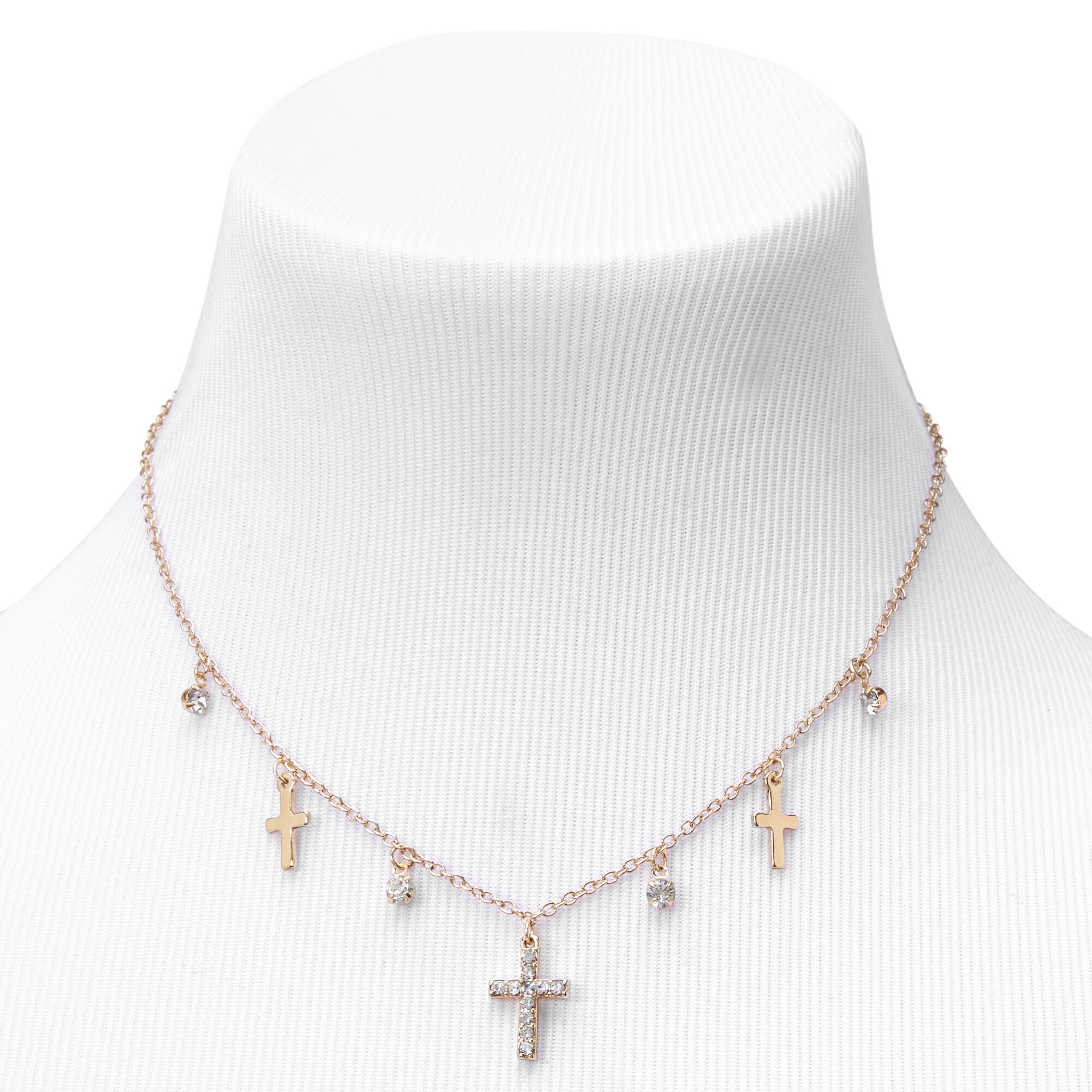 Claire's Club Gold Cross Charms Jewelry Set - 3 Pack,