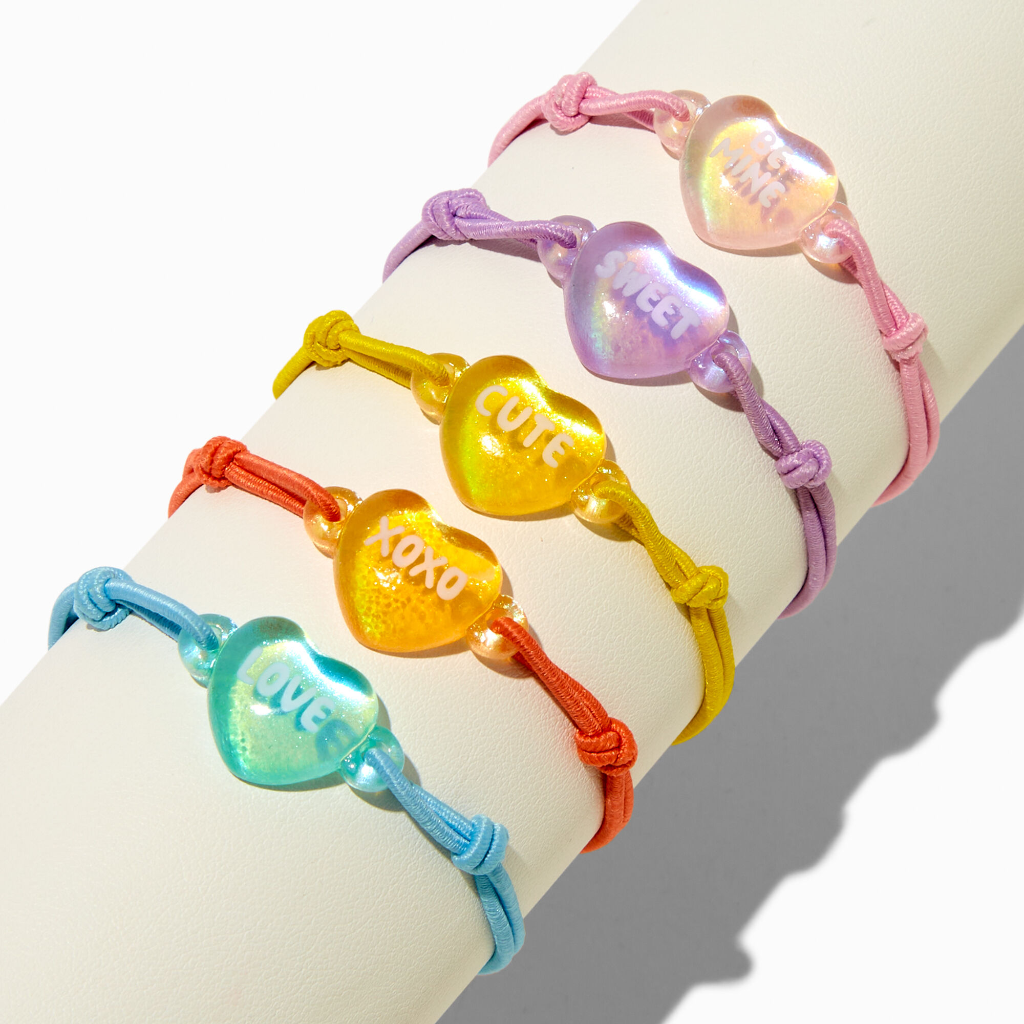 Candy Heart Valentine's Day Adjustable Bracelets - 5 Pack,
