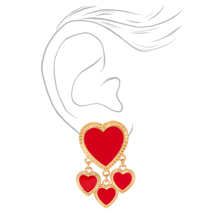 Red Hearts Love Earrings, Earrings Gold Heart Red Drop