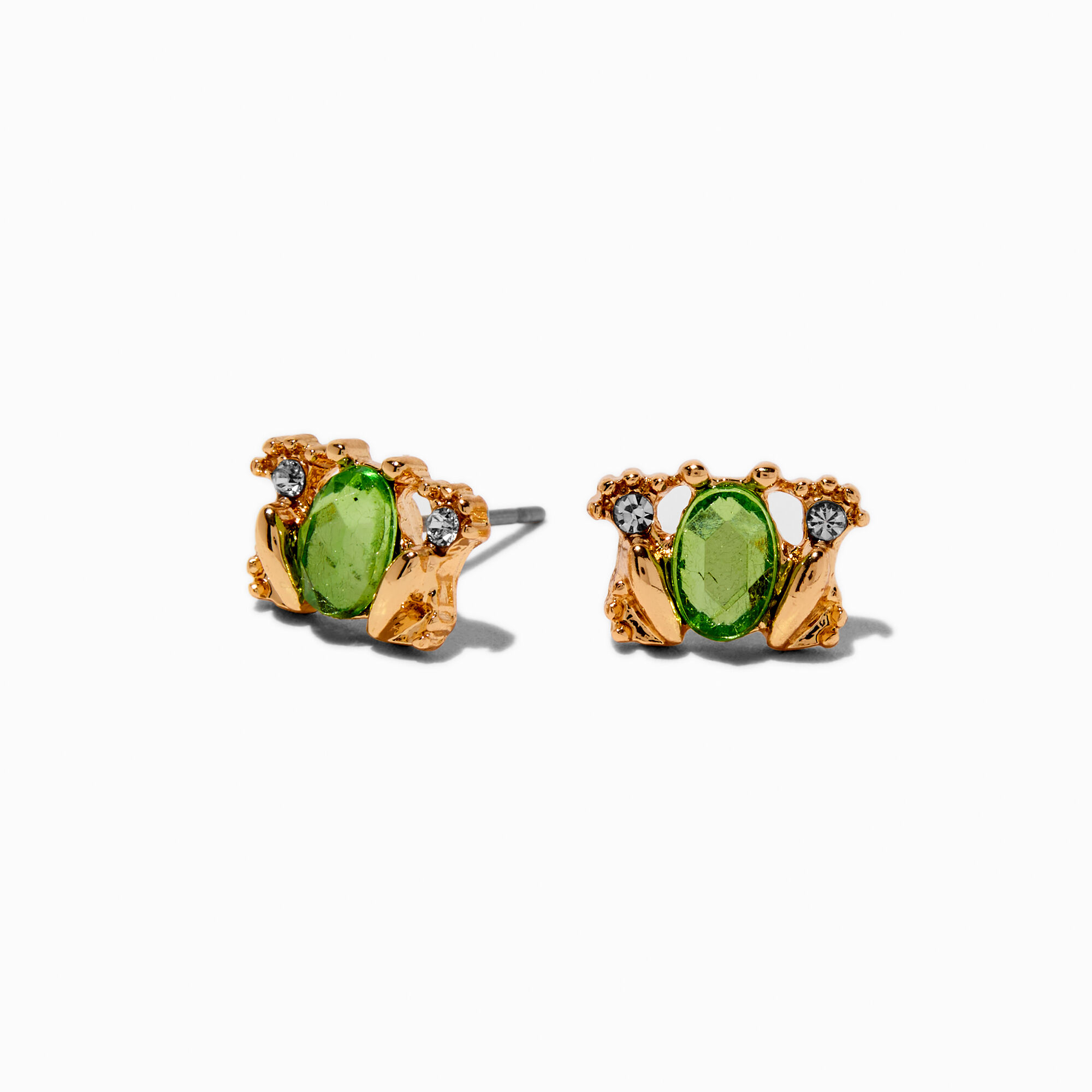 View Claires Crystal Frog Stud Earrings Green information