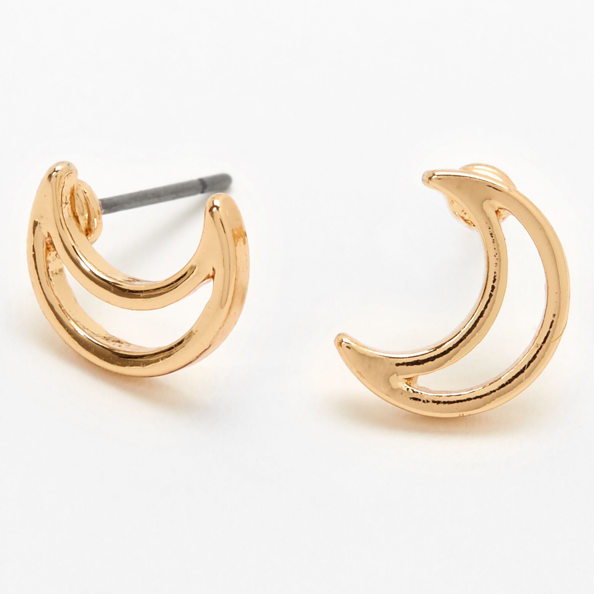 View Claires Crescent Moon Outline Stud Earrings Gold information