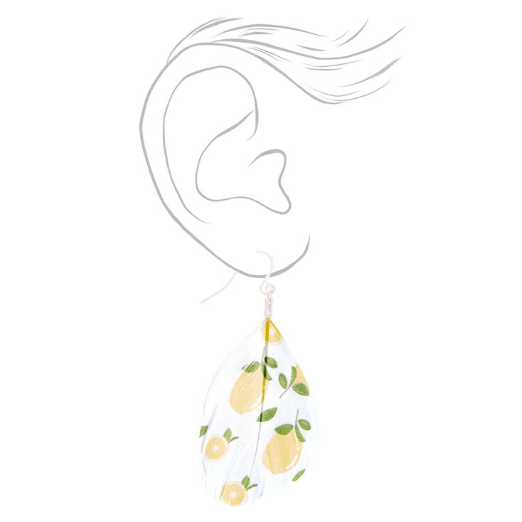 Silver 2&quot; Lemon Feather Drop Earrings - Yellow,