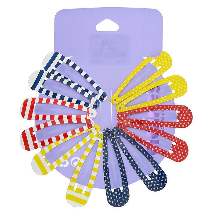 Summer Stripes &amp; Polka Dots Snap Hair Clips - 12 Pack,