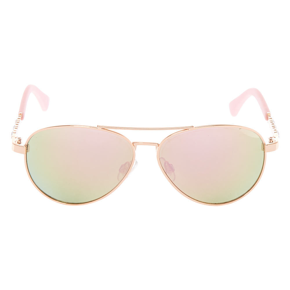 Claire s Club Rose Gold Gem Aviator Sunglasses Pink