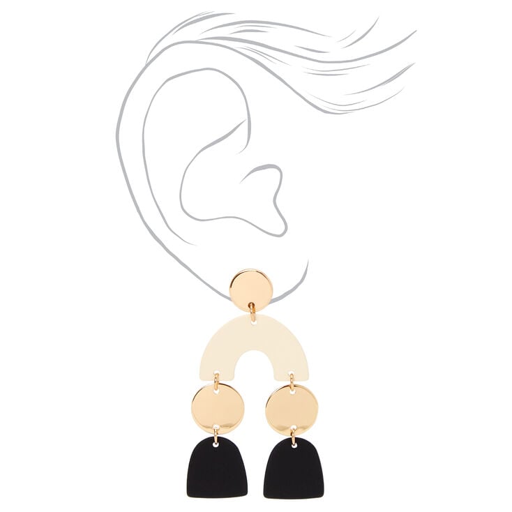 Gold 2&quot; Neutral Geometric Drop Earrings,