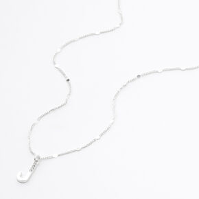 Silver Half Stone Initial Pendant Necklace - J,