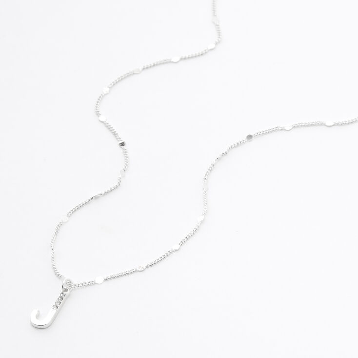 Silver Half Stone Initial Pendant Necklace - J,