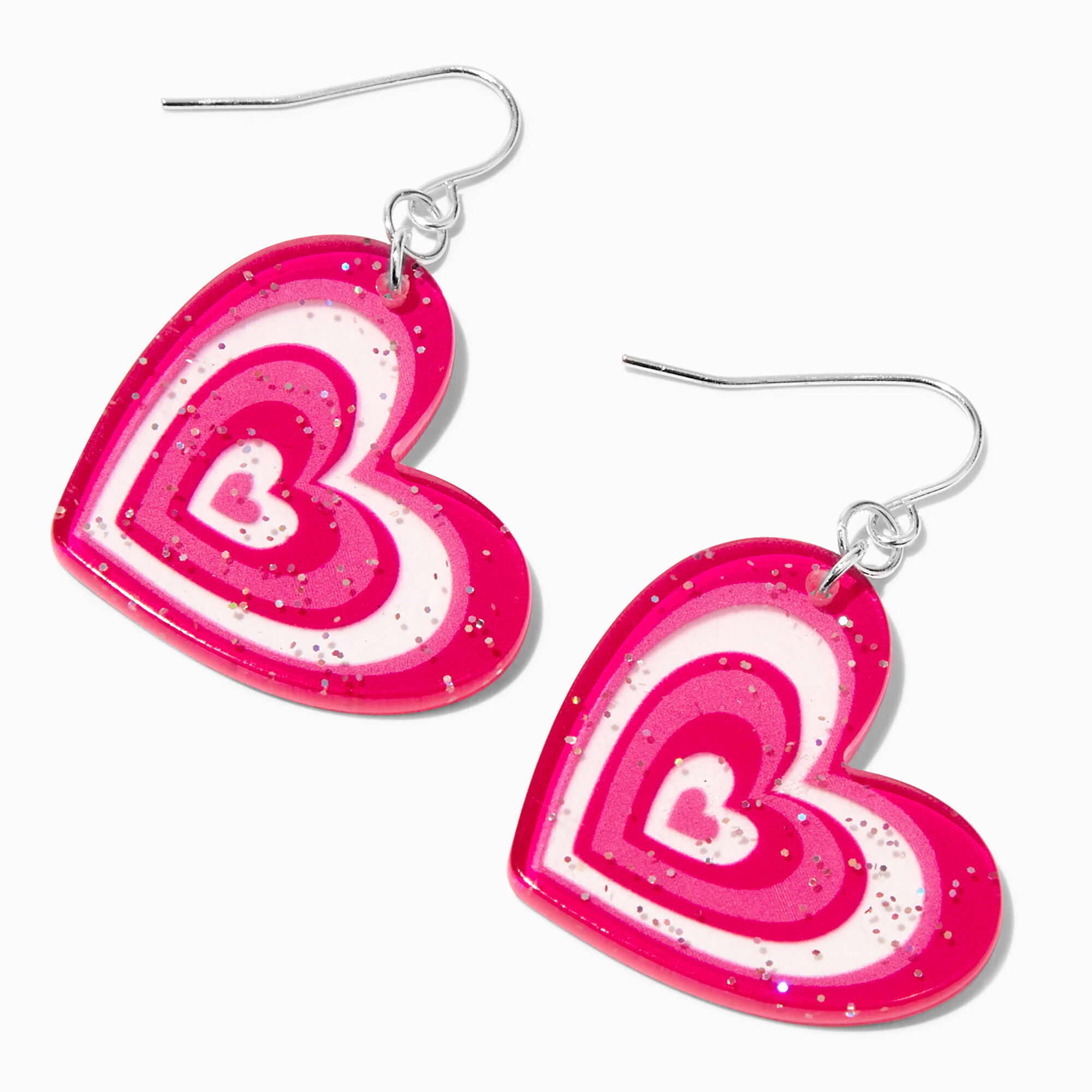 View Claires Pulsating Heart 15 Drop Earrings Pink information