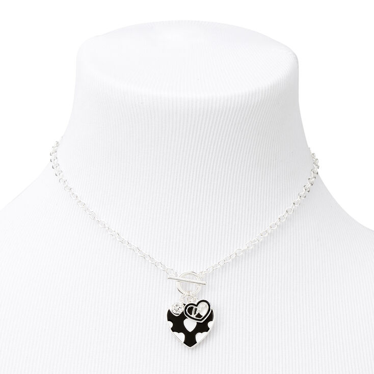 Silver Enamel Hearts Toggle Necklace,