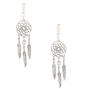 Silver 3&quot; Gem Dreamcatcher Clip On Drop Earrings - Pink,